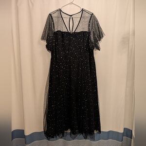 NWT Torrid Black Mesh Iridescent Star Midi Dress 26W